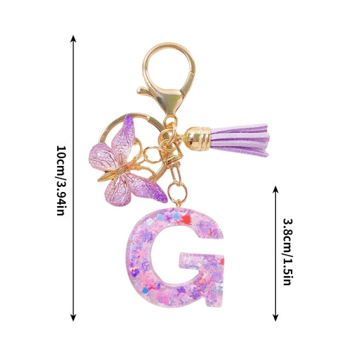 Purple G Initial Tassel Keychain for Women Plastic 2
