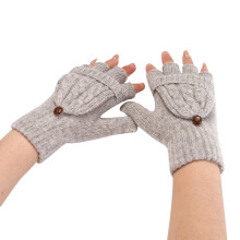 Gants convertibles en maille pour femmes, compatibles avec les écrans tactiles, gris