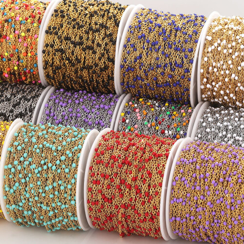 2m smykkekæde i rustfrit stål med perler 1
