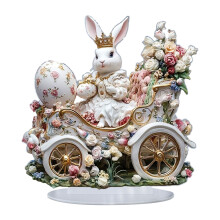 Uovo di Pasqua acrilico con coniglietto, decorazione 2D piatta, 1 pezzo