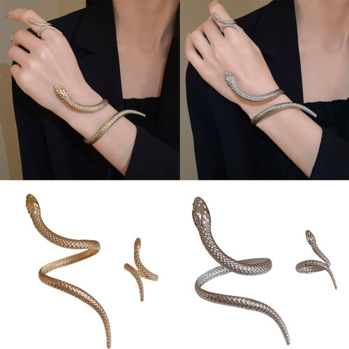 Gotische slangenarmband en ringenset 1