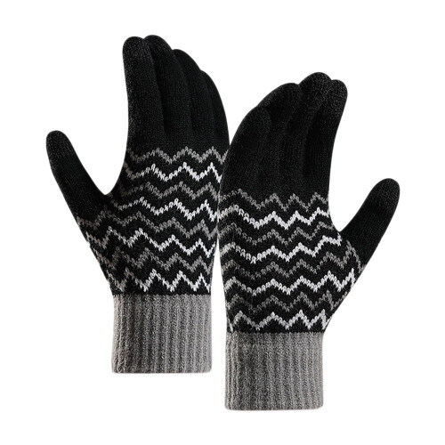 Schwarze Thermostrick-Handschuhe mit Touchscreen-Funktion, Einheitsgröße 2