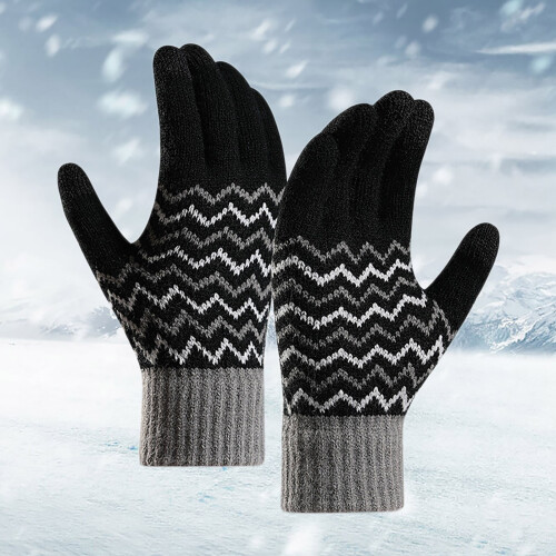Schwarze Thermostrick-Handschuhe mit Touchscreen-Funktion, Einheitsgröße