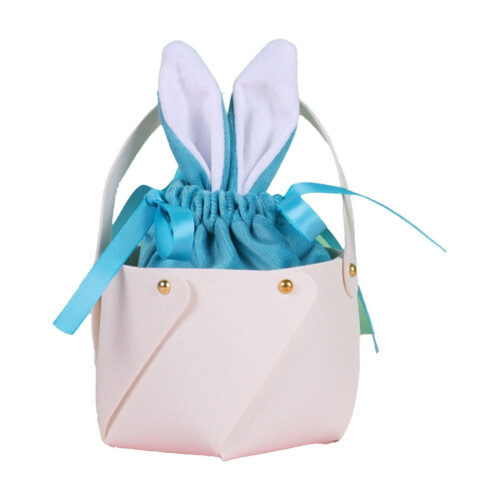 Bolsa de Páscoa com orelhas de coelho em couro PU para presente infantil