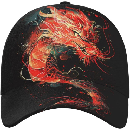 Gorra de béisbol ajustable unisex con estampado de dragón 1