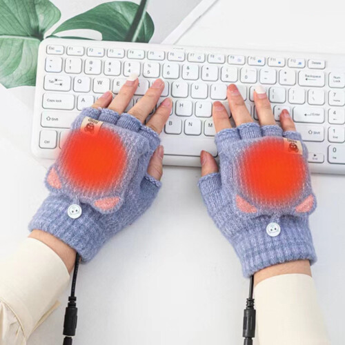 USB-wiederaufladbare beheizbare Halbfingerhandschuhe, blau 2
