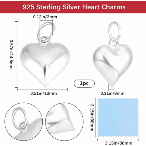 925 Sterling Silver Puffed Heart Berlock, 1 st 1