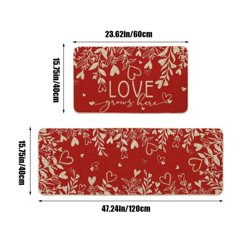 Valentine's Day kitchen mat set red polyester 2 pcs 2