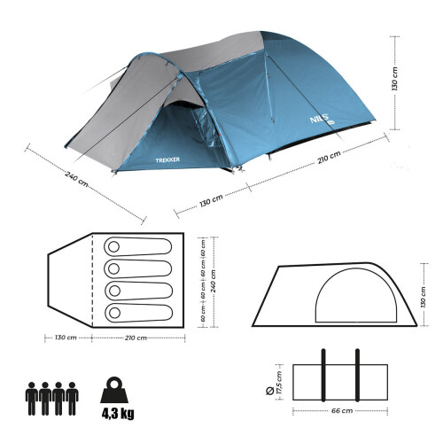 Tenda da campeggio, blu-grigio, 2 persone, leggera 1