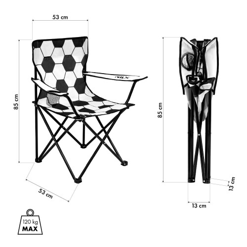 Opvouwbare stoel, wit-zwart, draagbaar, compact 2