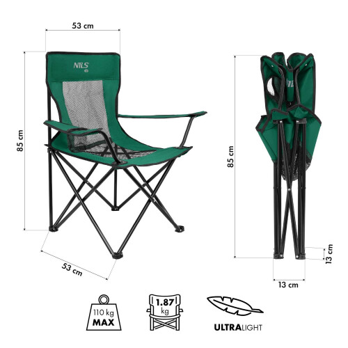 Sedia da campeggio pieghevole, verde-nero 2