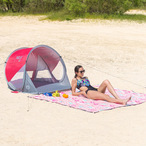 Pop-Up-Strandzelt, Rot-Grau, UV-Schutz 1