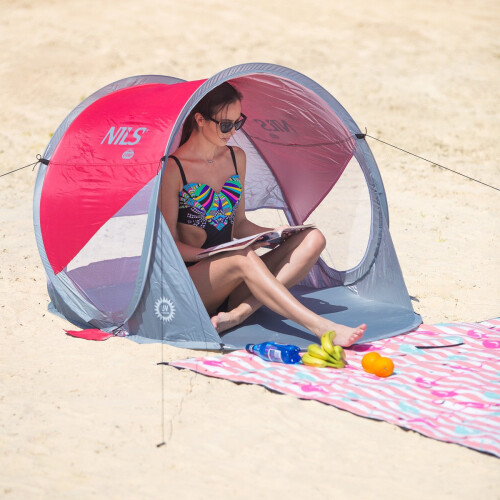 Pop-Up-Strandzelt, Rot-Grau, UV-Schutz 2