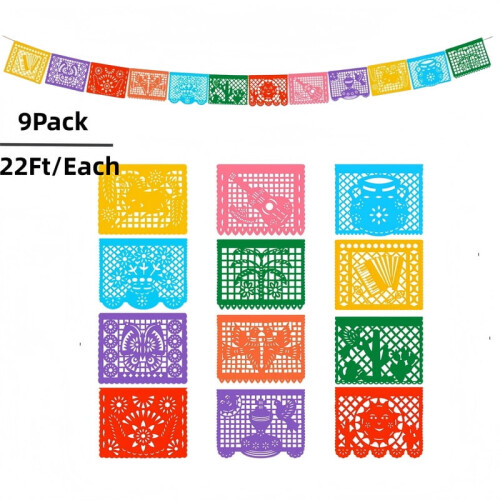 Corde Papel Picado in plastica Confezione da 9 12 modelli messicani