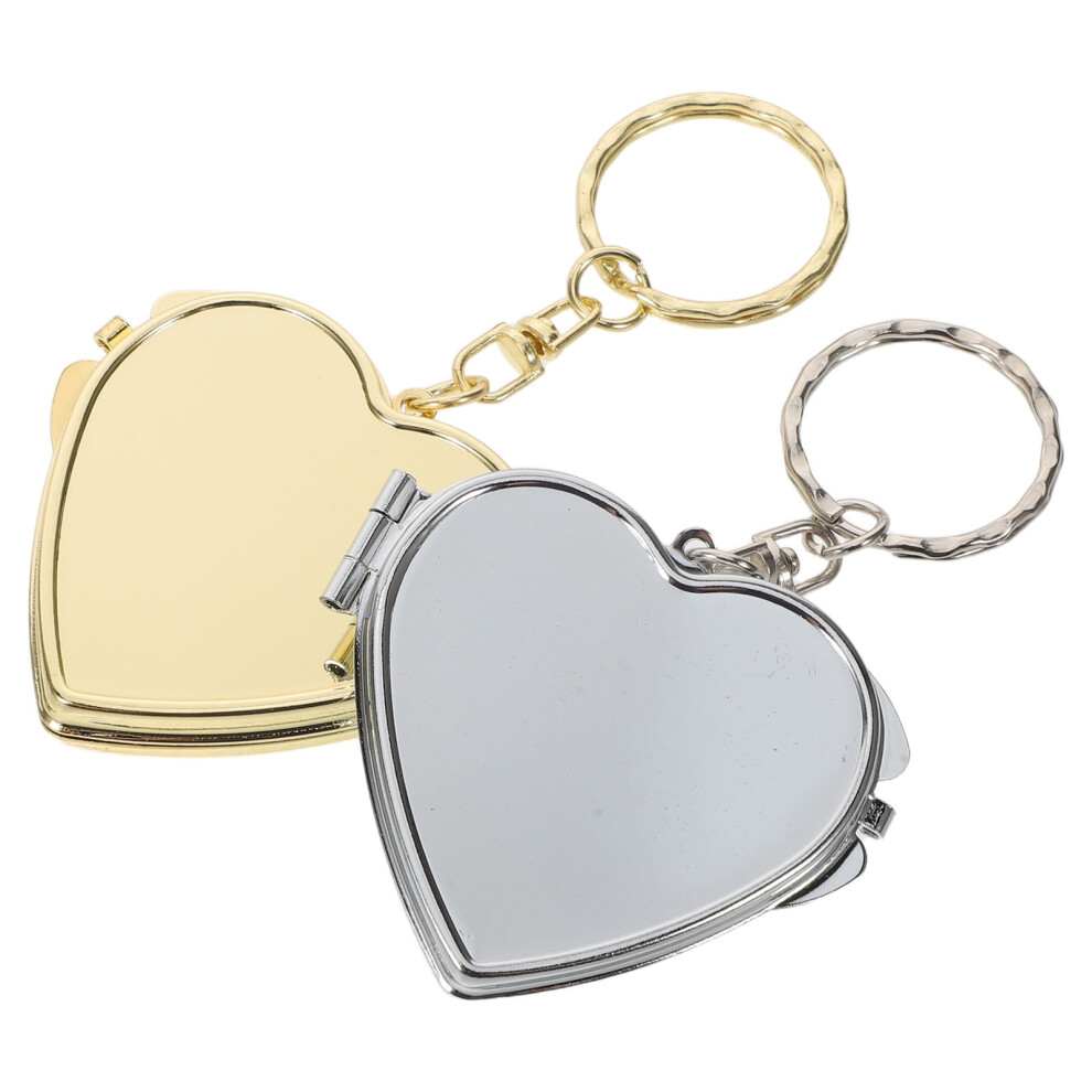 Double-Sided Heart Compact Mirror with Keychain