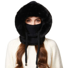Conjunto feminino 3 em 1 de gorro e cachecol de tricô, blocos de cores, tamanho único