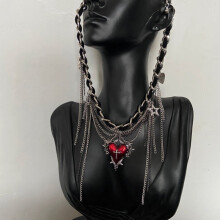Gotische Victoriaanse choker ketting van legering en leer