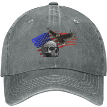 Gorra de béisbol de mezclilla ajustable con bandera de calavera de águila