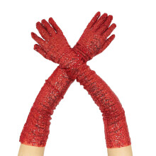 Gants de soirée rouges à paillettes, longs et élastiques