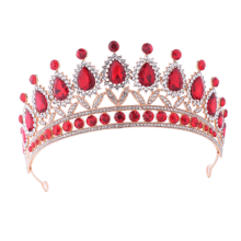 Diadema di cristallo per donna, corona rossa per matrimonio o compleanno
