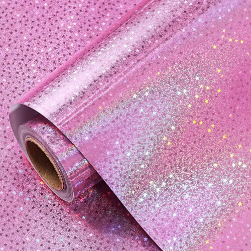 Rosa holografisches Geschenkpapier mit Sternenmuster