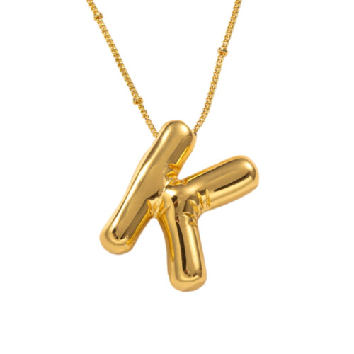 Gold-Plated Bubble Letter Necklace – Initial Pendant on