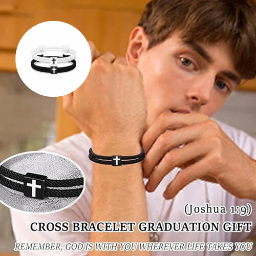 Pulseiras ajustáveis com cruz cristã, pacote com 2 unidades. 1