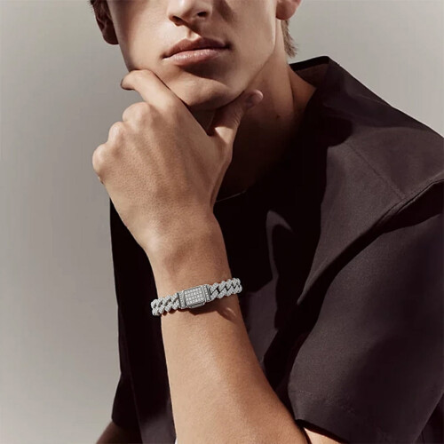 Bracciale a maglie cubane con zirconi, rame, 7" o 8" 1