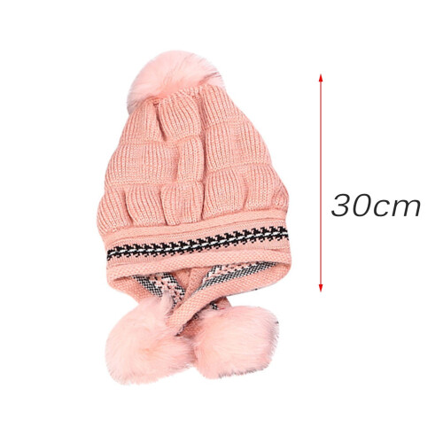 Conjunto de gorro e luvas de tricô feminino com pompom. 2