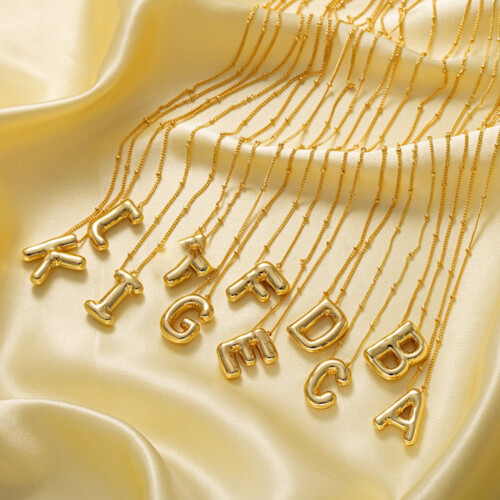 Gold-Plated Bubble Letter Necklace – Initial Pendant on 2