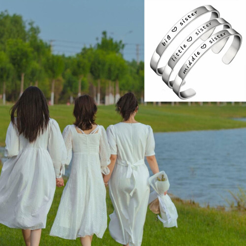 Rustfrit stål Sisters manchet armbånd sæt med 3 1