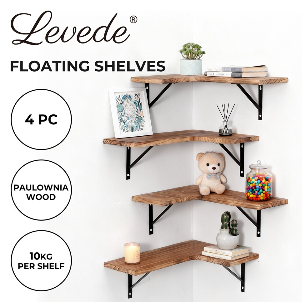Levede 4Pc L-Shaped Wooden Floating Corner Shelves