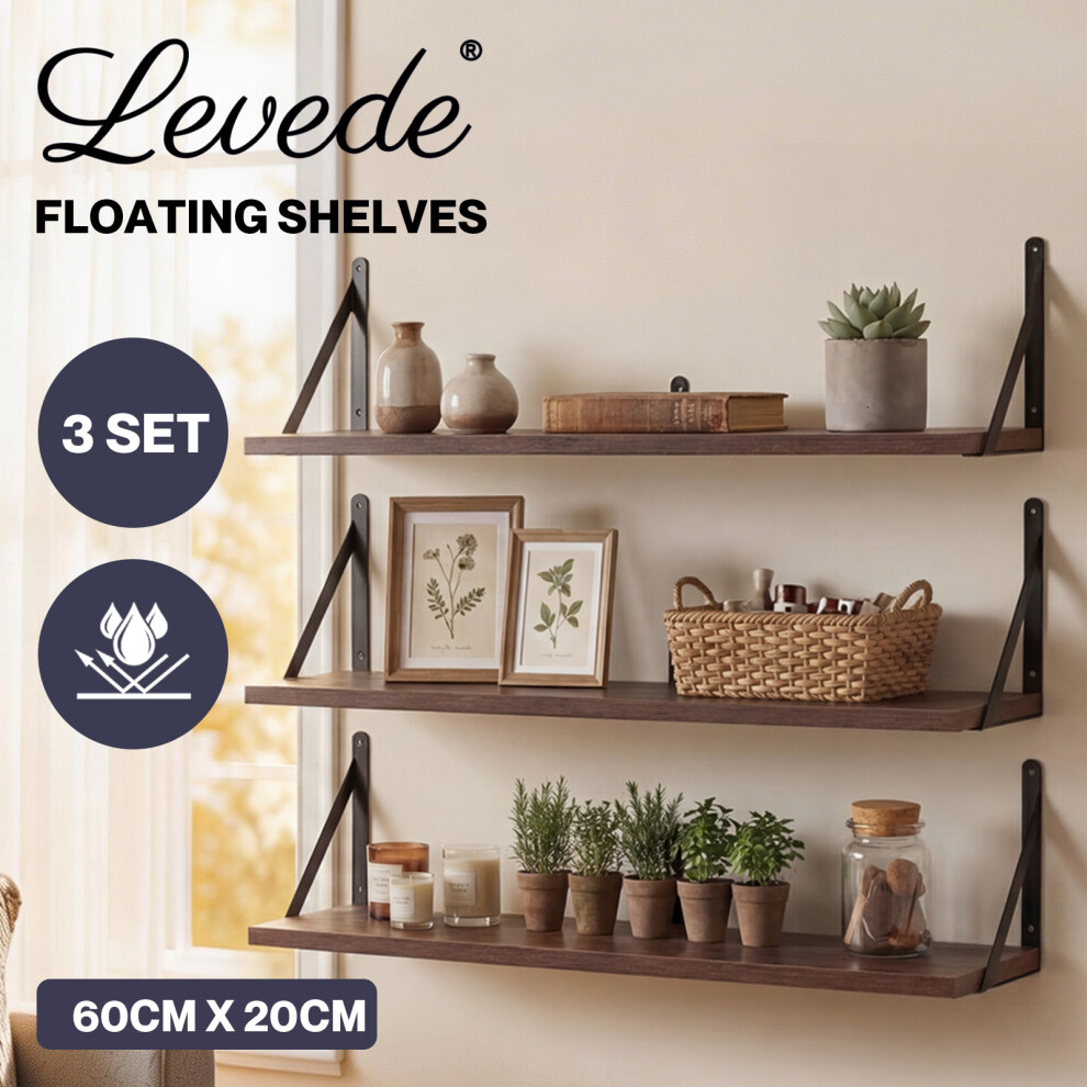 Levede Floating Shelf Set Of 3 Wall Mounted Shelves Storage Display Rustic 60Cm 9356877171604