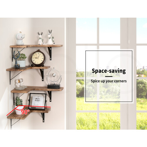 Levede 4PC L-Shaped Wooden Floating Corner Shelves 1