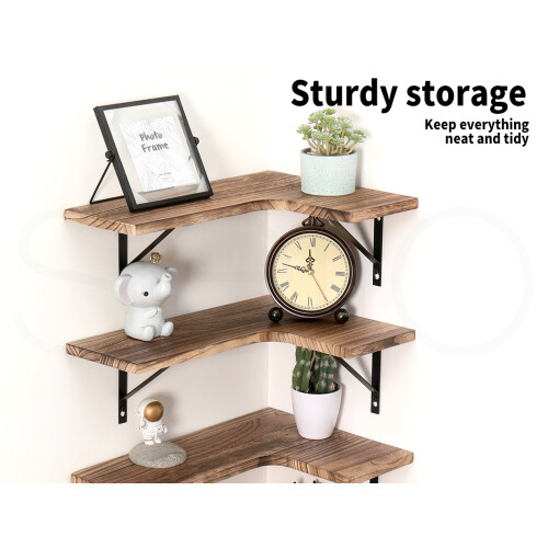 Levede 4PC L-Shaped Wooden Floating Corner Shelves 2