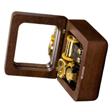 Retro Wood Mechanism Musical Box with Mirror Wind-little star