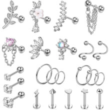 Sieradenset voor kraakbeenpiercings, 16G roestvrij staal, 23 stuks