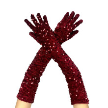 Gants longs en velours Ă paillettes pour femmes, 53 cm
