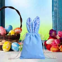 Blaue Ostereiertasche aus Canvas mit Hasenohren-Motiv, 1 Stück