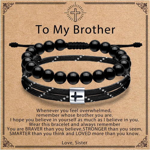 Ensemble de bracelets croix et obsidienne pour homme