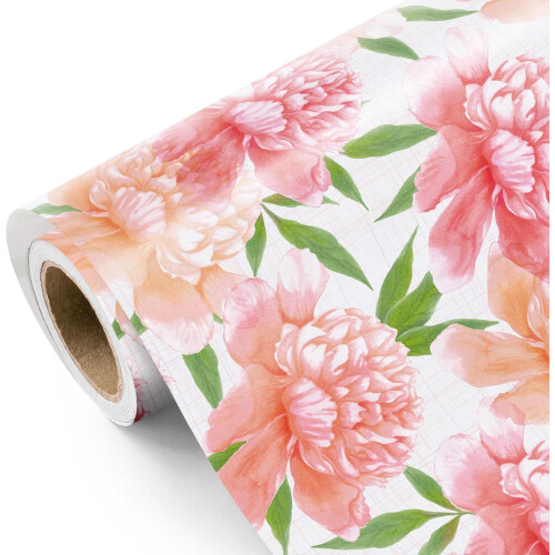 Geschenkpapierrolle mit Blumenmuster – 43 cm x 10 m – Rosa &