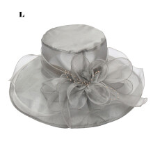 Chapéu de sol feminino em rede floral, chapéu de copa alta em organza, tamanho único
