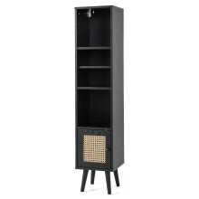 Bibliothèque en rotin avec 4 étagères et porte, style bohème