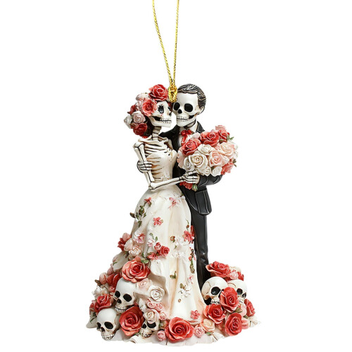 Skeletpar-nøglering med vedhæng – Valentinsdagsgave