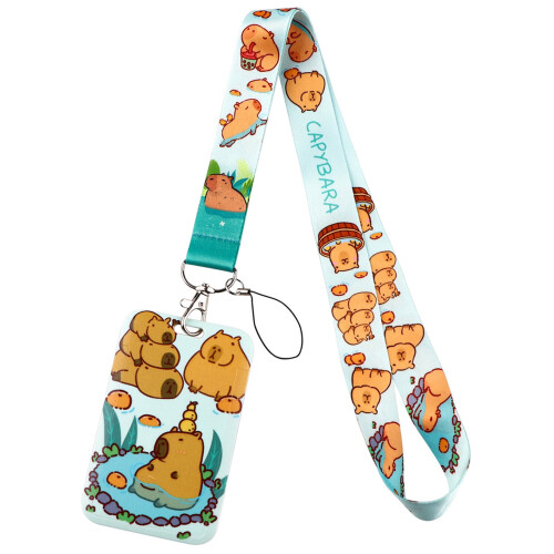 Lanière Capybara avec porte-clés et porte-badge