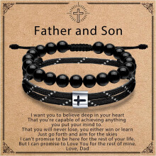 Conjunto de pulseras para hombre con cruz y obsidiana, hechas a mano y ajustables.