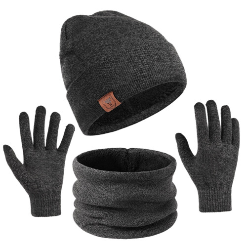 Conjunto unisex de gorro, bufanda y guantes de punto.