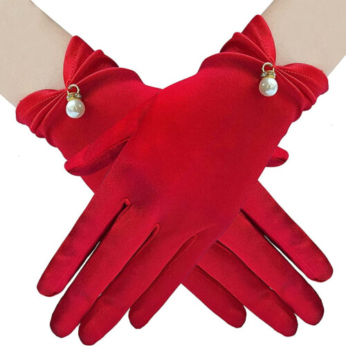 Satinierte Polyesterhandschuhe für Damen, 23 cm