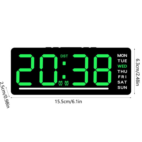 Despertador digital LED verde de 6,1 polegadas com data e temperatura. 2