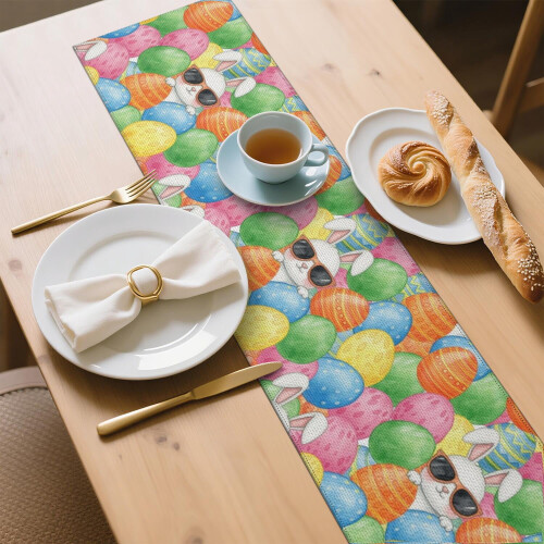 Caminho de mesa multicolorido com coelhinho da Páscoa, 33 x 122 cm 2